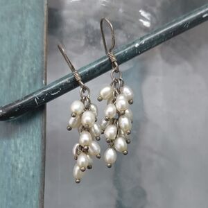 Vintage 925 And Fresh Water Pearl Dangle Earrings